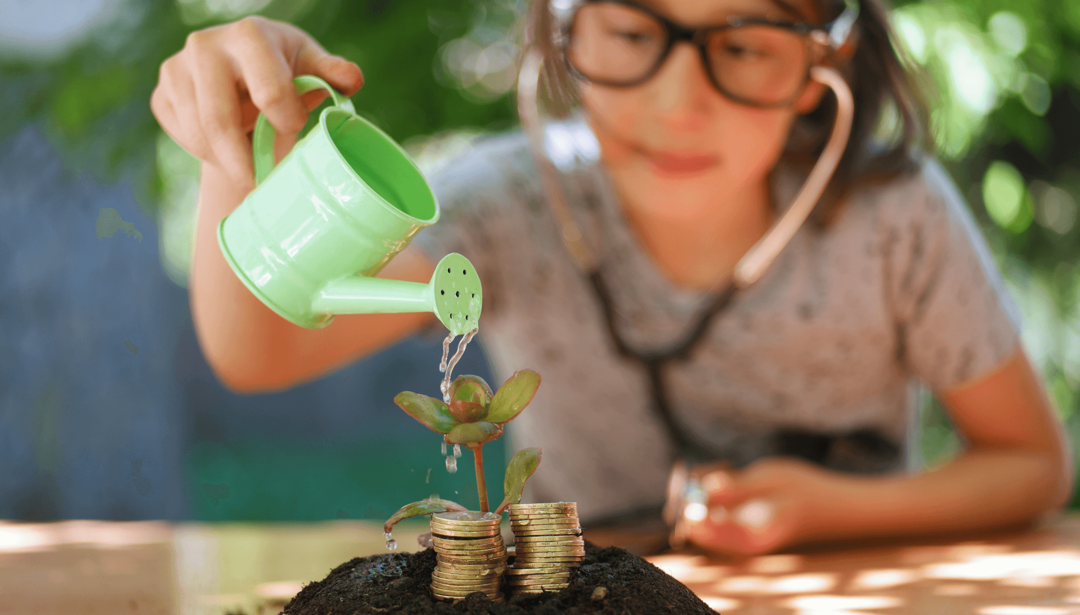 girl watering money